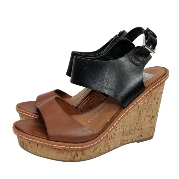dv Dolce Vita Cork Wedge Heel Sandals Brown Black Leather Size 8.5 - Picture 2 of 9